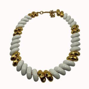 Monet Vintage Necklace Gold & White Beaded Chunky Glam Statement Jewelry
